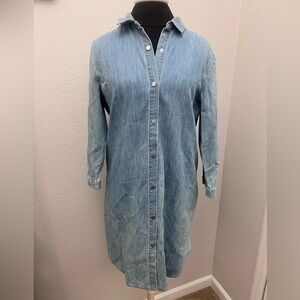 Zara Denim Chambray Snap Button Long Sleeve Collared Dress Size Small